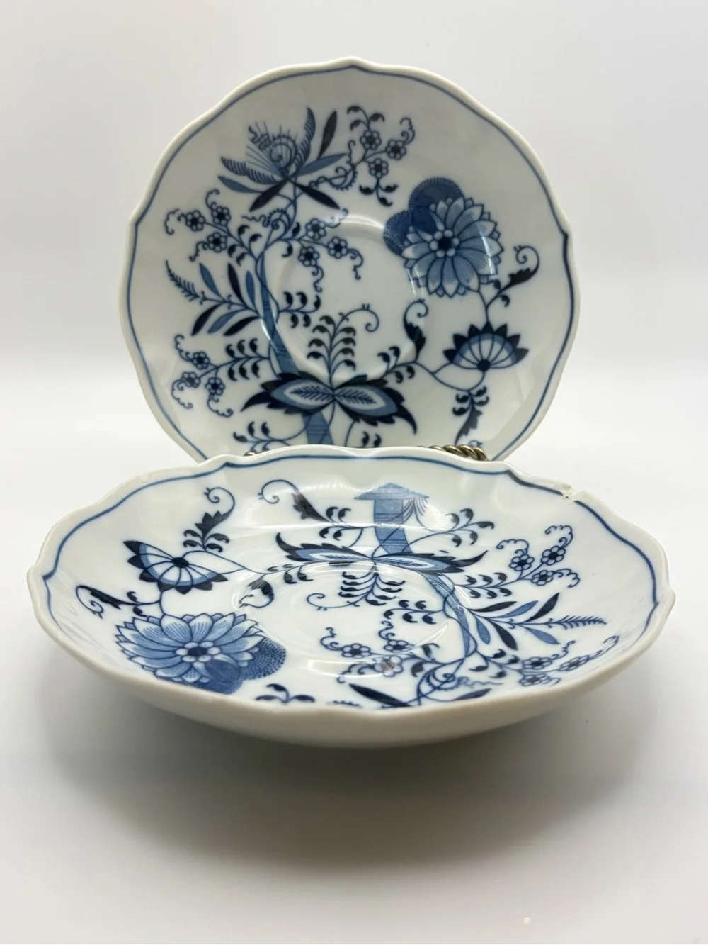 Blue Danube Set of 2 Soup Saucers 6.75” Blue Ribbon Backstamp Scallopped Edge